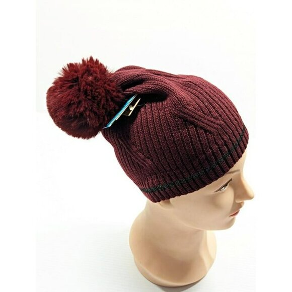 Isotoner Signature Women's Plum Reflective Stripe Pom Beanie O/S (MSRP $36) - Picture 6 of 6